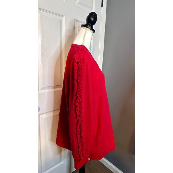 Crown & Ivy top 2x Red Pullover Womens Long Sleeve With Ruffled sleeve - Picture 3 of 6